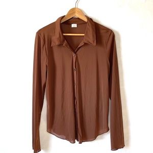 Aritzia Pose Mesh Button Up Shirt - Brown Wilfred size S